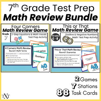 7th Grade Math Test Prep Games Bundle | Integers & 2-Step Equations Review