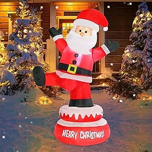 WONDER GARDEN 5FT Rotating Santa Inflatable, Outdoor Santa Claus Decorations, Automatic Rotation Led Lighted Santa Christmas Inflatables, Blow Up Santa for Yard, Outside, Lawn,Party Decor Gift