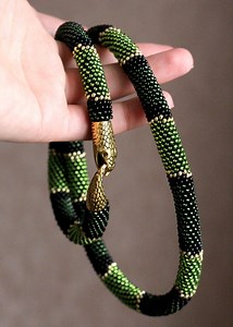 Crochet Beaded Snake Necklace: Green Python Serpent Jewelry - Etsy