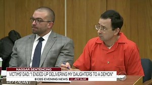 The father of 3 of Larry Nassar’s victims tried to attack the former gymnastic doctor at his latest sentencing hearing for sexual abuse today. We spoke with the father: http://cbsn.ws/2nDCOta | CBS Evening News