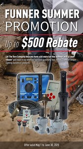 🚨 FINAL WEEKS to Save Big! 🚨 The Funner Summer Promotion ends June 30, 2025 – don’t miss your chance to earn up to $500 in rebates from Toro®, Irritrol®, and Unique Lighting Systems®! 💰 Here’s What You Can Still Earn: ✅ Spend $1,500–$2,499.99 ➜ Get a $100 Rebate ✅ Spend $2,500–$3,999.99 ➜ Get a $250 Rebate ✅ Spend $4,000 ➜ Get a $500 Rebate 🎁 PLUS: $5 extra rebate for every ✔️ Roll of 17mm Drip-In® Dripline ✔️ Flex Gold™ LED Lamp ✔️ Bag of Precision™ Spray Nozzles (incl. PSN ) 📅 Hurry! Purc