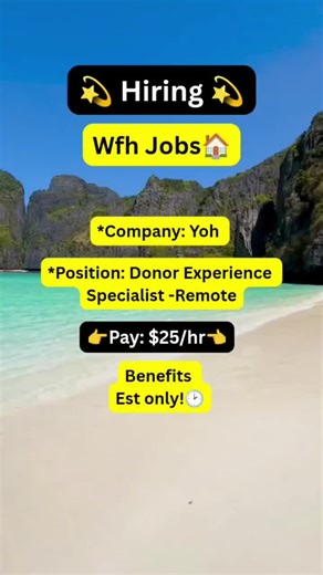 💫 Hiring 💫 WFH Jobs 🏠*Company: Yoh *Position: Donor Experience Specialist -Remote 👉 Pay: $25/hr👈 Benefits Est only! Work from home Remote jobs Immediate hire work from home jobs Wfh Remote No experience Flexible Schedule #remotejobs #wfhjobs #workfromhome #wfh #remote