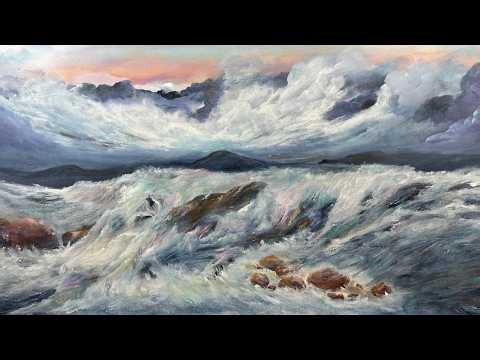 Dramatic Seascape Created with a Sponge (mostly)!