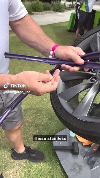 Unlike adhesive wheel protectors, AlloyGators are uniquely engineered with teeth and a 3-point locking mechanism to keep them in place on your wheel. This provides ✔️ added durability ✔️ added protection. 📸: @/grapetesla on Instagram #cartok #carcommunity #wheelprotection #wheelprotector