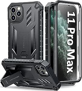FNTCASE for iPhone 11 Pro Max Case with Built-in Screen Protector Black