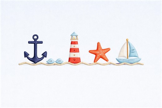 Nautical Embroidery Design, Anchor Lighthouse Sailboat Embroidery File, Beach Ocean Theme Embroidery Pattern, Coastal Machine Embroidery - Etsy