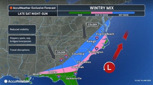 Weekend storm to bring snow to part of East Coast, including the Carolinas and Virginia