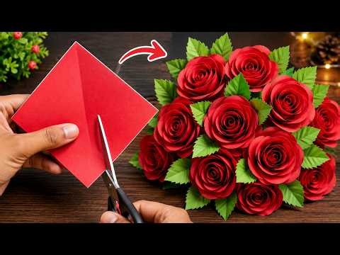 Paper Rose Tutorial 🌹 Easy Flower Making with Color Paper