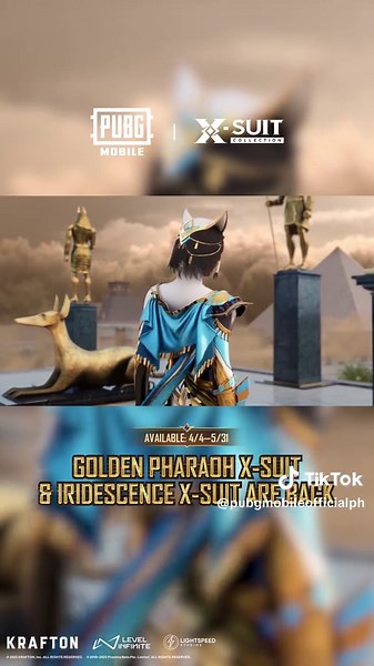 Golden Pharaoh X-Suit and Iridescence X-Suit are back until May 31! 🌟 Iridescence X-Suit (7-Star) upgrade available with new Glider! Golden Pharaoh X-Suit comes with a new Glider! Pharaoh's Regalia Backpack returns for the first time. Don't miss out! #PUBGMOBILE #PUBGMOBILEPH #PUBGMuna #PUBGMXsuitAnukhra370 #PUBGMSETS370