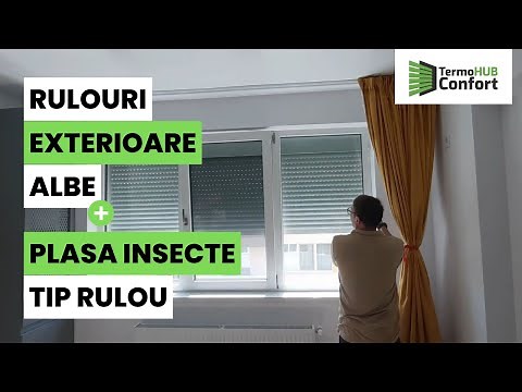 Rulou Geam Alb De Exterior Cu Plasa Tantari Tip Rulou