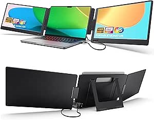 KYY 15.6" Portable Triple Monitor Extender - 1080P FHD IPS Dual Monitor, One Cable USB C Travel for 12-17.3" Laptop, 360 Rotation & Kickstand, X90D Black