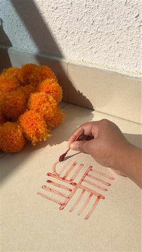 Simple lines to divine beauty ✨ Kumkum rangoli for peace, positivity & good vibes ❤️