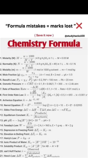 Chemistry formulas = easy marks if revised smartly 💯This sheet covers most important Chemistry.