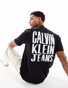 Calvin Klein Jeans paint back print logo t-shirt in black | ASOS