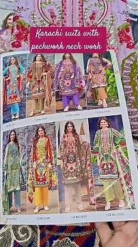 Karachi suits with neck & pechwork #karachisuits #dresses #review