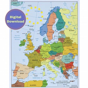 Printable Political Map of Europe, Mapping Countries of Europe, Lively Political Map, Digital European Map, colorful office wall decor - Etsy España