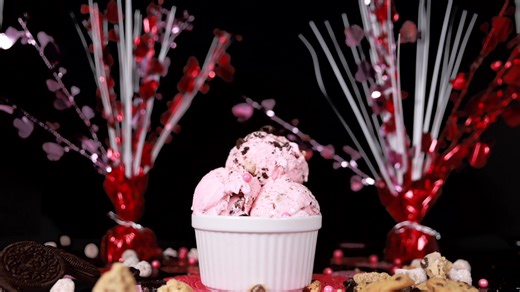 Flavor of the Week: Love Monster is in the case 💖 Pink vanilla ice cream cookie dough Oreos chocolate chip cookies = love at first bite.