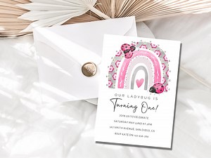 Ladybug First Birthday Invitation, Ladybug Birthday Invitation, Ladybug Birthday Party Invitation, - Etsy