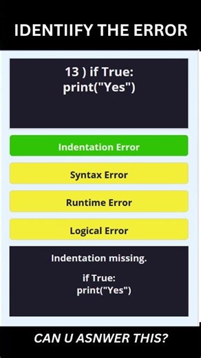 Can You Answer This? Python Error Identification MCQ With Reason #english #learnpython