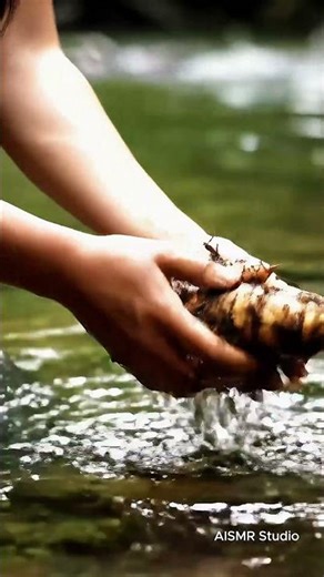 Survival Woman Washing Wild Yams in Jungle River 🌿 | Primitive Lifestyle #shorts