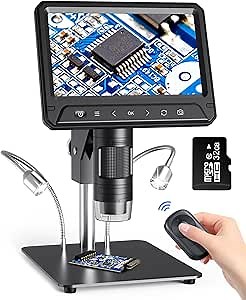 7" LCD Digital Microscope, Coin Microscope with 12MP Camera 10-1200X, 1080P Video/Photo, SKYEAR USB Microscope for Windows/MacOS, 2 Fill Lights, Wireless Remote, Microscope for Adults