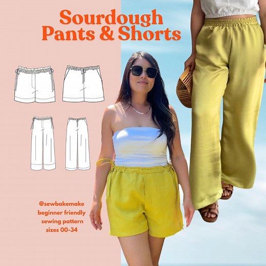 Sourdough Pants and Shorts | Beginner Friendly | Summer Fall Sewing Pattern | Elastic Waist Wide Leg Pant | Wovens and Knits - Etsy