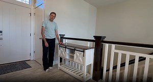 Entryway Table with Storage Shelf, Sliding Barn Doors Console Table for Living Room Hallway, Blue