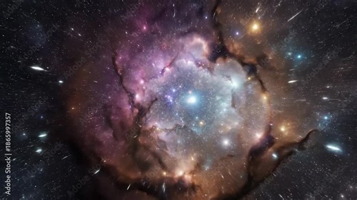 A breathtaking and expansive cosmic nebula glows with vibrant colors of purple blue and orange amidst a field of countless twinkling stars illustrating the profound beauty and mystery of the deep uni.