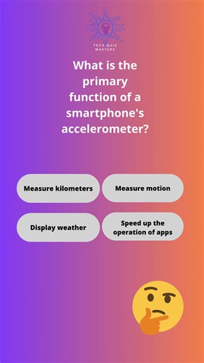 What Does a Smartphone Accelerometer Do? 📱 #TechTrivia Did you know your smartphone has an accelerometer? But what does it actually measure? Test your tech smarts in this quick quiz, and let’s see how much you know about your mobile device’s hidden features! #Accelerometer #SmartphoneTech #TechQuiz #MobileDevices #TechTrivia #Reels #Shorts #DidYouKnow #TechFacts