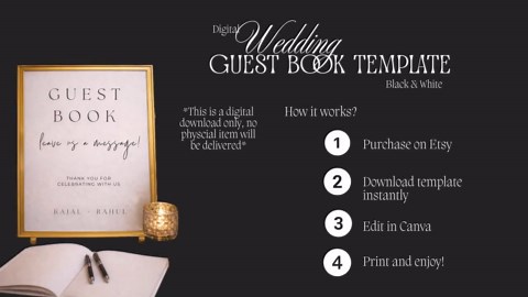 Guest Book Sign Template Canva – Minimalist Black and White Wedding Guestbook Sign – Editable Printable Reception Guest Book Table Sign - Etsy