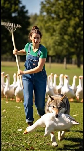 Wolf Attack In Farm Field Stopped By women's Strike Goose Saved 💌#Animals#shorts#viral#wolf#gghoose