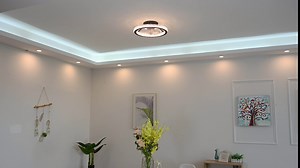 Ceiling Fan with Lights Modern LED Flush Mount Ceiling Lamp Dimmable Low Profile Fan with 8 Hidden ABS Blades 3-Color Fan Lighting for Living Room Bedroom Dining Room Bath( White)