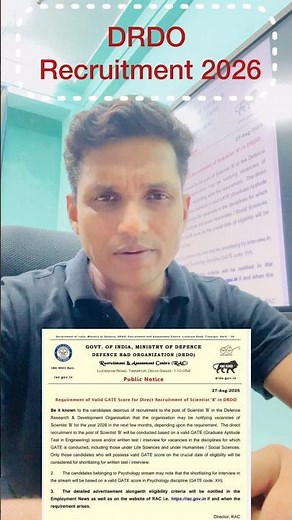 DRDO Recruitment Scientist B through GATE - 2026