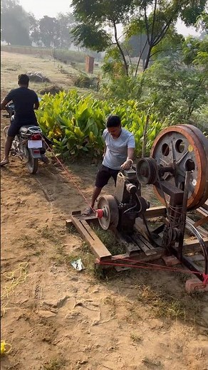 Engine starting by motor cycle | Best technique to start old engine | Cold start diesel engine