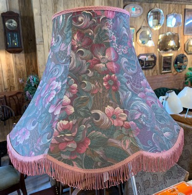 VINTAGE VICTORIAN STYLE LARGE PINK GREEN FRINGED SCALLOPED STANDARD LAMP SHADE  | eBay UK