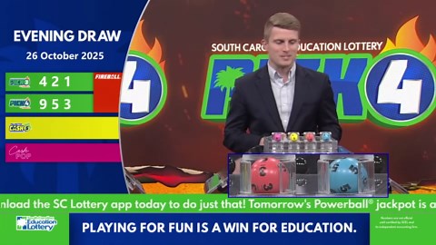 Evening SC Lottery Results: Oct. 26, 2025