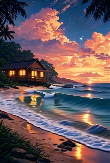 Cozy Beach Cabin Sunset 🌅