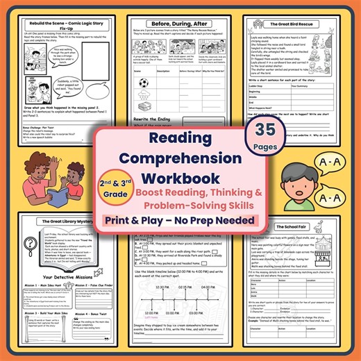 Reading Comprehension Worksheets for Grades 2–3 : Fun Stories & Logic (PDF Download) - Etsy