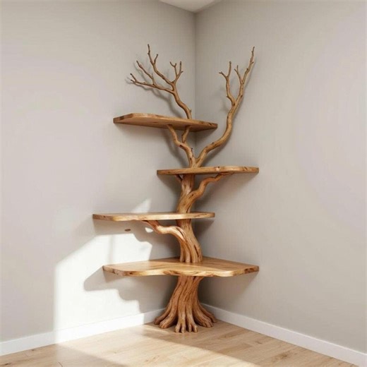 Corner Driftwood Bookshelf Tree Branch Wall Mounted Live Edge Shelves Handcrafted Bookcase - Etsy