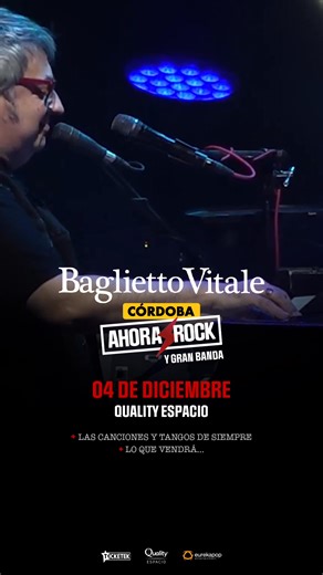 🎶 Baglietto & Vitale despiden el 2025 en Córdoba 📅 4 de diciembre – Quality Espacio Un concierto único: tango, folclore, rock y un adelanto de Bodas de Coral. 🎟 Entradas ya disponibles por Ticketek | Eureka Pop