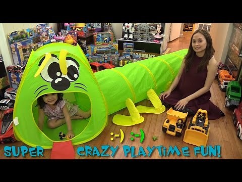 Toy Playtime Fun! A Caterpillay Play Tent and Caterpillar Contruction Trucks Unboxing w/ Maya