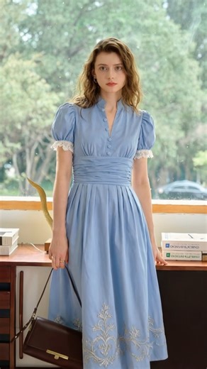 Inspired by Victorian silhouettes, finished with modern, hand-touched embroidery. A regal yet effortless dress designed for the woman who loves quiet sophistication. 👑✨ >>https://bit.ly/44iV7sX | Simple Retro