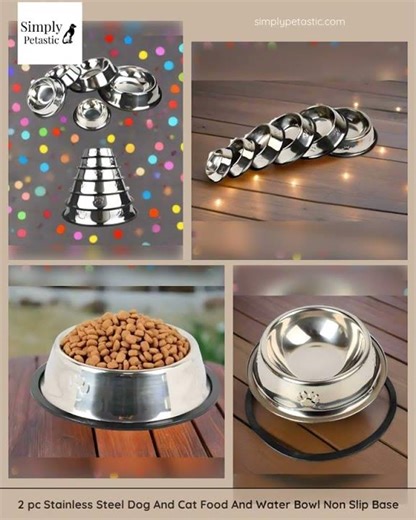 2 pc Stainless Steel Dog And Cat Food And Water Bowl Non Slip Base