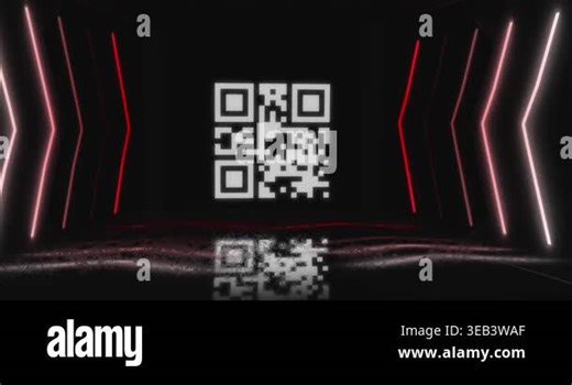 Animation of qr code over neon shapes on black background. data processing, computing and digital interface concept digitally generated video Stock Video Footage - Alamy