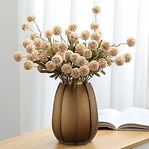 Artificial Kiku Flower,Fake Mums Long Stem Flowers,9 pcs Faux Silk Mini Chrysanth with Stems,Bulk Fake Wedding Filler Flowers for DIY Bouquet Centerpieces (Beige)