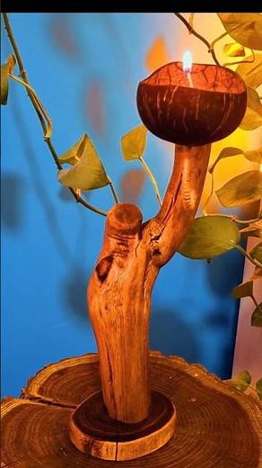 Handmade Wooden Candle Holder Using a Coconut Shell | how to make handicrafts at home. #candleholder