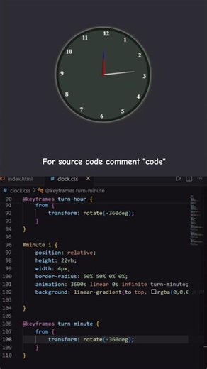 Analog Clock ⏰ Using only HTML & CSS #shorts#coding#coding#JavaScript#HTMLCSS#WebDevelopment#Tech#ai