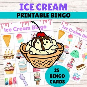 Printable Fun Indoor Ice Cream Bingo Game Classroom Centers Activity Party