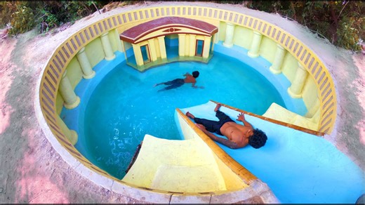 Building a Modern Jungle Water Slide into an Underground Pool
