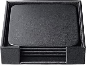Dacasso Black Leather 4-Square Coaster Set
